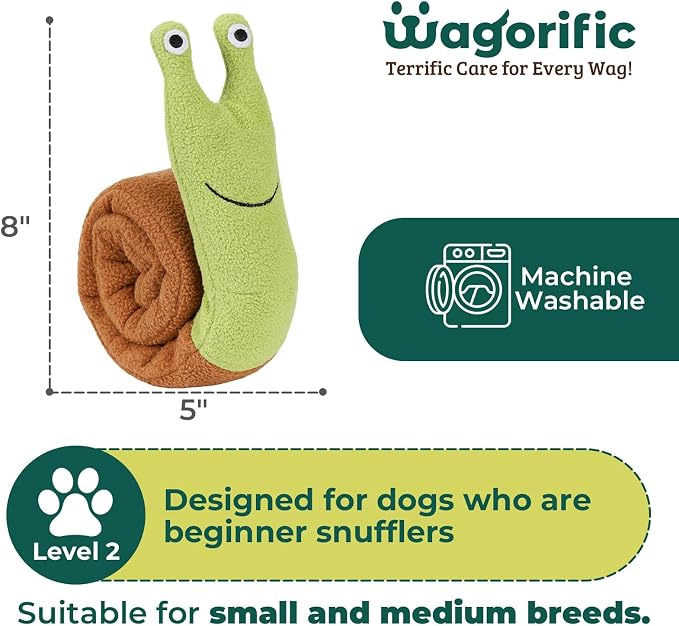 Snail Plush Dog Snuffle Toy, Squeaky Treat Dispensing Puzzle Toy for Small and Medium Breeds, Mental Enrichment