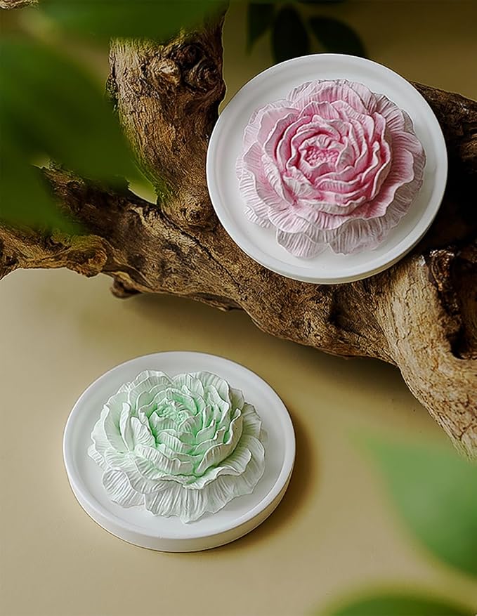 Essential Oil Passive Flower Diffuser with Fragrance -Non-Electric Peony Flower Porcelain Aromatherapy Diffusers for Small Room, Desk Decorative, Bathroom (Green, Sage and sea Salt Scent)