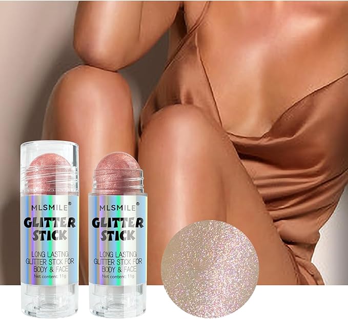 Rose Pink Body Glitter Stick, Multi-Use Highlighter Makeup, Long Lasting Glitter Stick for Body & Face Eyes Lip, Glitter Sparkling Mermaid Sequins for Women, Great for Daily, Festival, Party