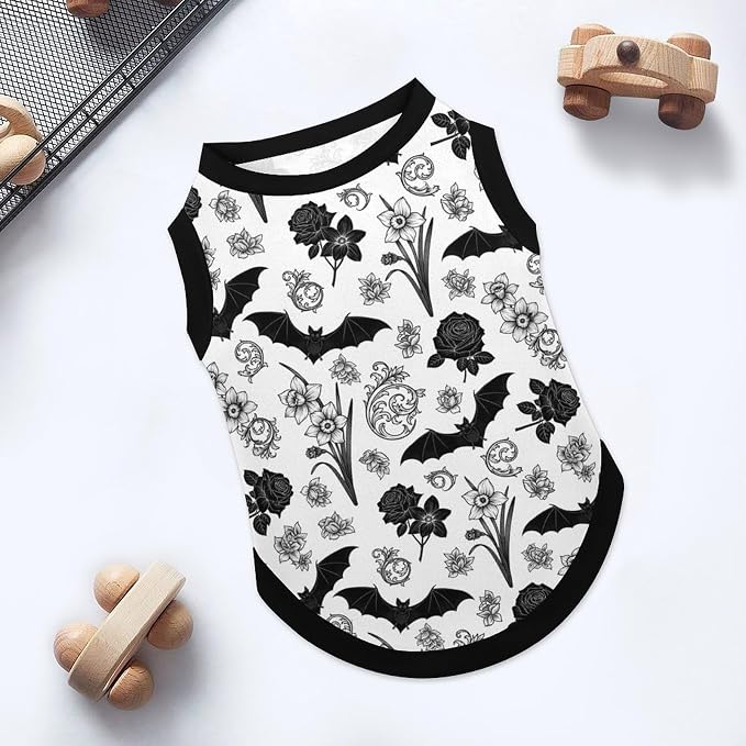 Halloween Pet Vest Bat Floral Pet Shirts Medium | black rose Dog Shirt Vest cute pet Sleeveless Vests Ice Silk Dog T-Shirts holiday Dog Clothes Halloween Canine Wear