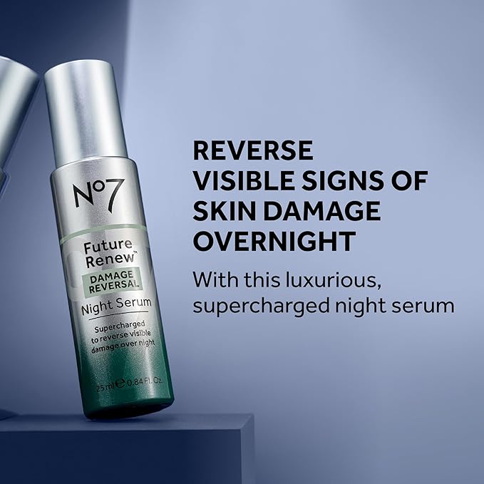 No7 Future Renew Damage Reversal Night Serum - Anti-Aging Peptides Serum for Face - Formulated with Hyaluronic Acid & Niacinamide to Help Reverse Visible Signs of Skin Damage Overnight (0.84 Fl Oz)