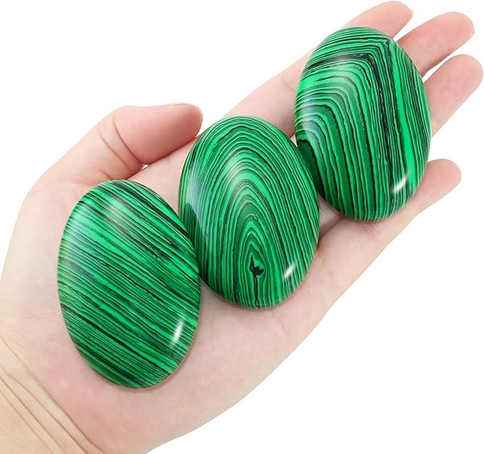 Large Malachite Gemstone Polished Palm Stone Healing Crystals Thick Natural Reiki Worry Stone Energy Balancing Anxiety Stress Relief Meditation 1 Pc