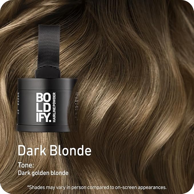 BOLDIFY Hairline Powder - Root Touch Up Hair Color for Gray Coverage - Bald Spot Concealing Hair Powder for Women & Men - 24-Hour Stain-Proof - Dark Blonde