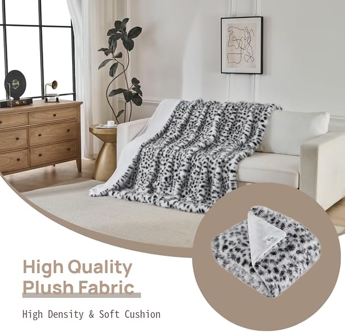 Luxury Fluffy Faux Fur Throw Blanket,Thick Fluffy Silky Fuzzy Cozy Blanket,Plush Blankets for Couch, Sofa, Chair, Bed-Snow Leopard,50x60 Inches