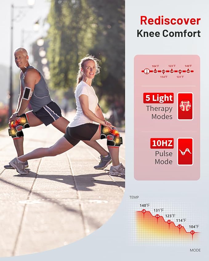 Upgraded PRO Red Light Therapy Knee Brace & 4 Vibration Massage - Rechargeable Controller, 660nm&850nm Red Light Therapy Heated Device for Knee/Elbow/Shoulder