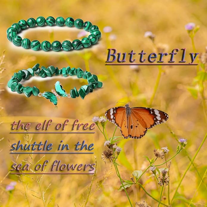 DUQGUHO 2Pcs Butterfly Bracelets for Women Healing Crystals Bracelets for Women Natural Gemstone Bead Bracelet Cute Butterfly Charm Bracelet Stretch 8mm Crystal Jewelry Gifts for Women
