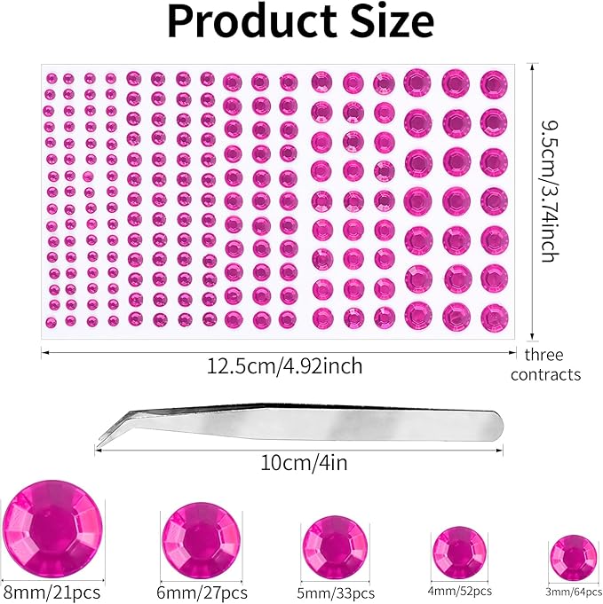 591pcs Face Gems Hair Gems Pearls, Self-Adhesive Face Jewels Eye Rhinestones 3/4/5/6/8 mm Face Gem Stick on, Halloween Makeup Gems Rave Accessories for Face Eyes Body Makeup (10.Pink)