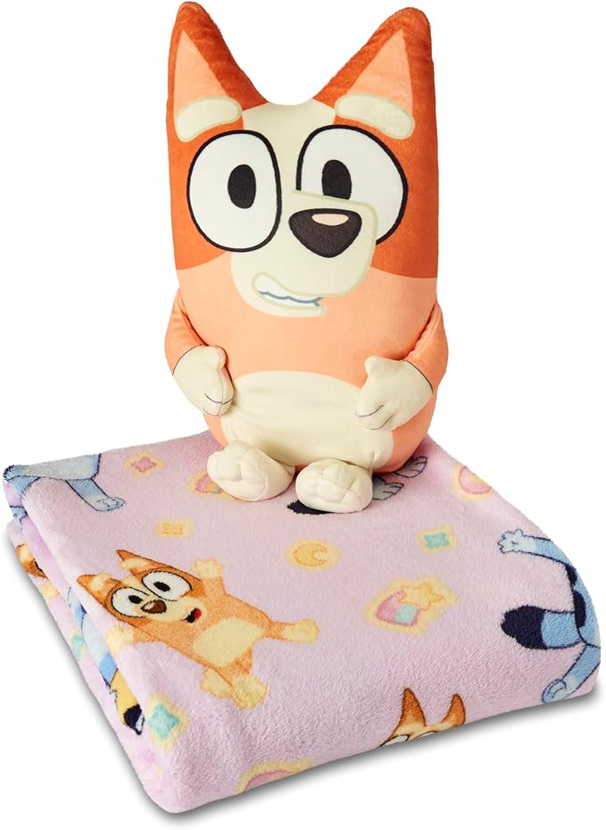 Northwest Bluey Sweet Sticker Fun Hugger Pillow & Silk Touch Throw Blanket Set, Stuffed Animal, 50x60 inch Blanket and 11 inch Plushie