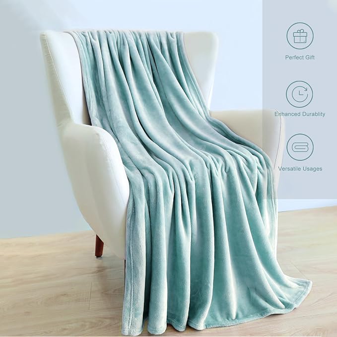 TASTHROW Bluishgreen Throw Blanket 60x80 Inches | Soft Plush Cozy Fleece Flannel Throw Blanket, Lightweight Warm Throws for Bed, Couch, Bedroom and Living Room, All Seasons