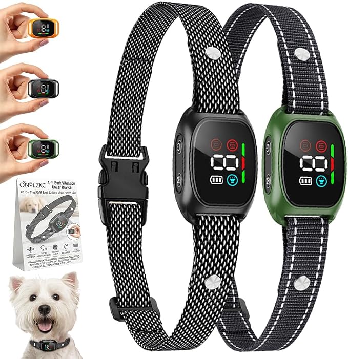 Anti Bark Vibration Collar Device for Large Medium Small Dogs 6-150lbs Smart Ai Automatic Puppy Dog Beep No Shock Barking Training Collars Rechargeable IP67 Waterproof Adjustable 8 Sensitivity