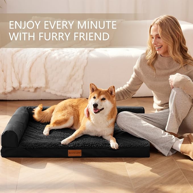 Patas Lague Orthopedic Large Dog Bed Washable Pet Sofa Bed 36''X24'' Black | 2-Sided Bolster Egg-Crate Foam Dog Couch Large Sized Dogs, Waterproof Removable Washable Cover, Nonskid Bottom Pet Crate Mat