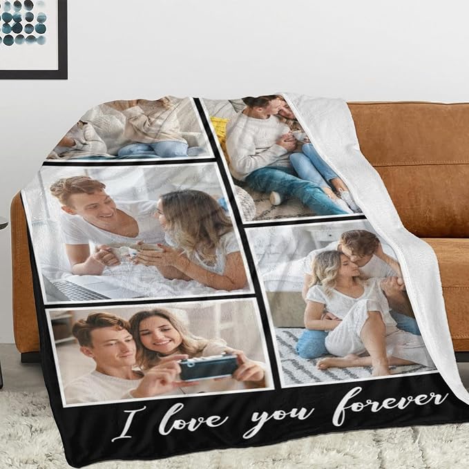 Personalized Mothers Day Birthday Blanket for Mom with Photos Text | Personalized Christmas Birthday Gifts for Mom Wife from Daughter Son Husband, Personalized Anniversary Couple Blanket Gifts