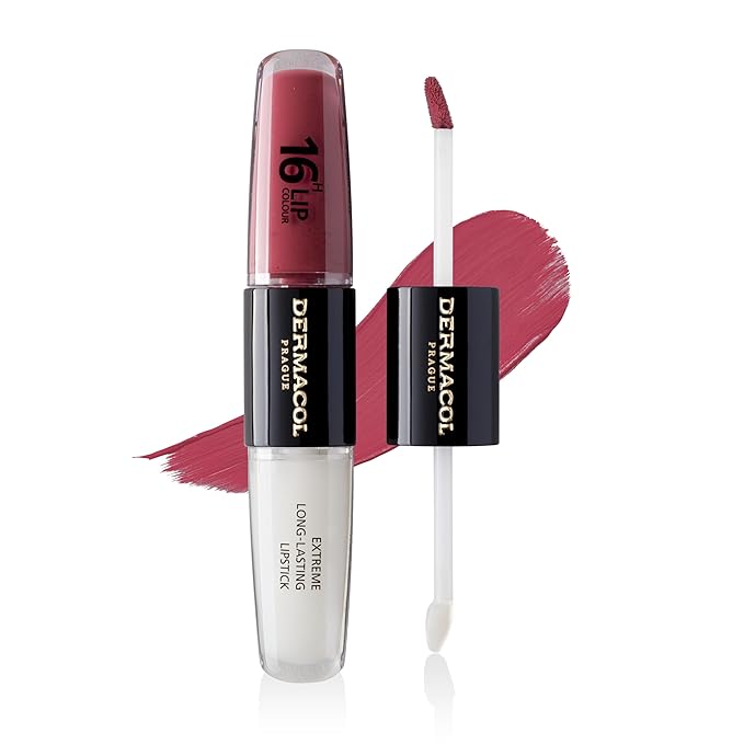Dermacol NEW 16-Hour Lip Colour, Highly Pigmented Glossy Lip Stain, Two-Phase Lip Plumper Gloss, Kissproof Lip Makeup Products with Matte and Glitter Finish, n.28