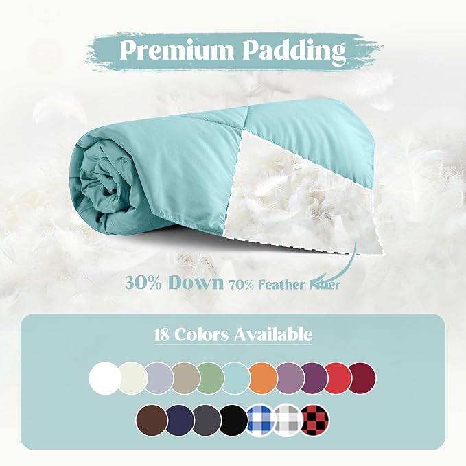 puredown® Soft Feather Down Throw Blanket Lightweight Packable Couch Throw for Indoor and Outdoor Use, Throw 50"X70", Teal Blue