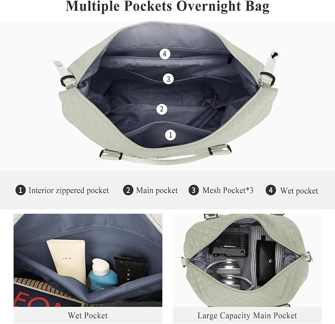 Travel Duffel Bag, Carry On Overnight Weekender Bags for Women | Travel Bag with Wet Pocket & Trolley Sleeve, For Spirit Airlines 18x14x8 Personal Item Bag