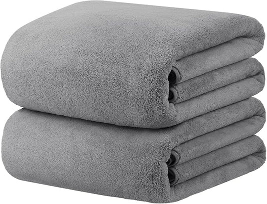 JML Extra Large Bath Sheet Towels Set of 2, 40"x80"- 350GSM Fleece Microfiber Body Towel Set for Adult - Super Soft Absorbent, Lint Free BathSheet for Sauna Yoga Hotel Shower Pool, Grey