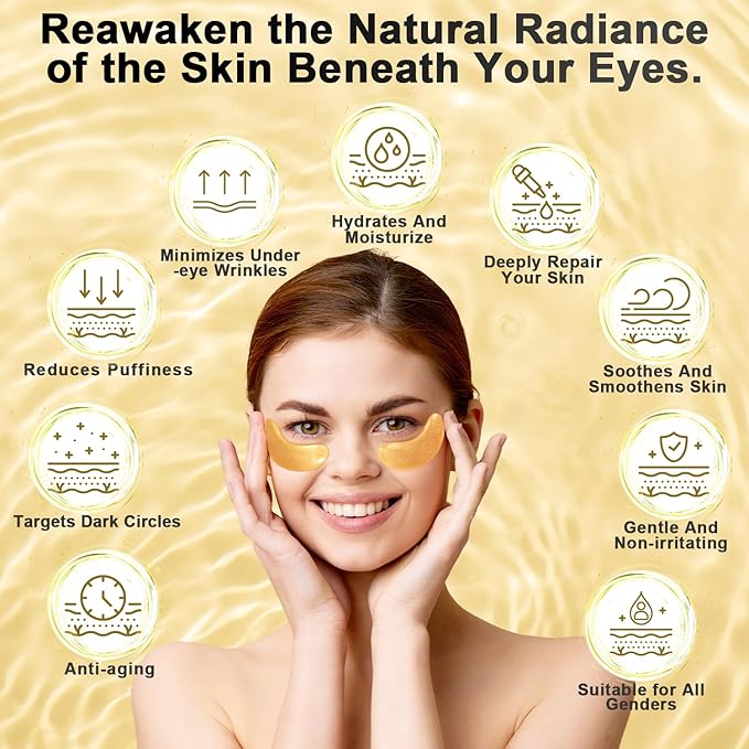 Under Eye Patches (12 Pairs) - 24K Gold Eye Masks Enriched with Abundant Collagen for Dark Circles, Puffy Eyes, Wrinkles - Gifts for Women Skin Care - Vegan & USA Tested