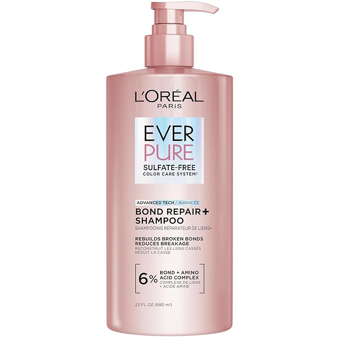 L'Oreal Paris Sulfate Free Bond Repair+ Shampoo, Hair Shampoo with Amino Acid Complex, Strengthens and Repairs Damaged or Color Treated Hair, EverPure, 23 Fl Oz (Packaging May Vary)