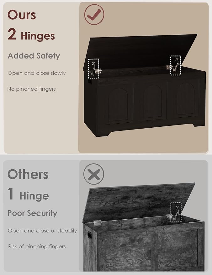 Storage Chest, Wooden Toy Box, Espresso 39.4" L | Entryway Shoe Bench, 2 Soft-close Hinges, Finger-safe Flip-Top Lid, Easy Assembly, Farmhouse Large Trunk, Living Room/Bedroom