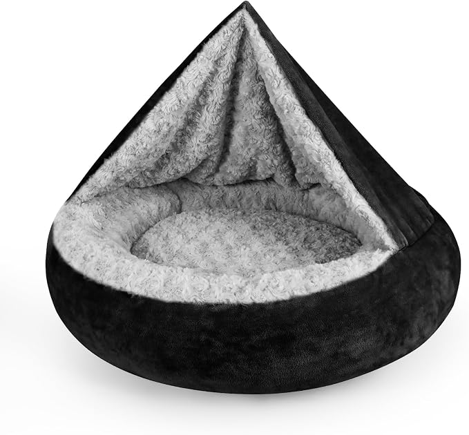 JOEJOY Small Dog Bed Cat Bed with Hooded Blanket, Cozy Cuddler Luxury Puppy Pet Bed, Donut Round Calming Anti-Anxiety Dog Burrow Cave Bed - Anti-Slip Bottom and Machine Washable 26 inch