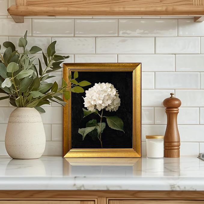 Hydrangea Floral Wall Art Vintage Flower Oil Painting Gold Framed Picture Wall Decor Artworks for Home Decor