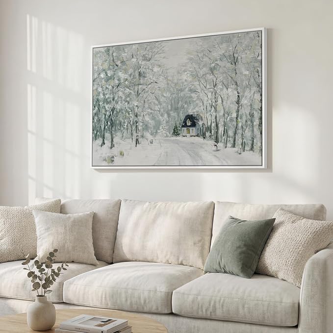 Framed Forest Landscape Wall Art, Modern Cottage Canvas Art Prints, Contemporary Nature House Pictures Wall Decor for Living Room Bedroom Dining Room Hallway Office 24x36 In