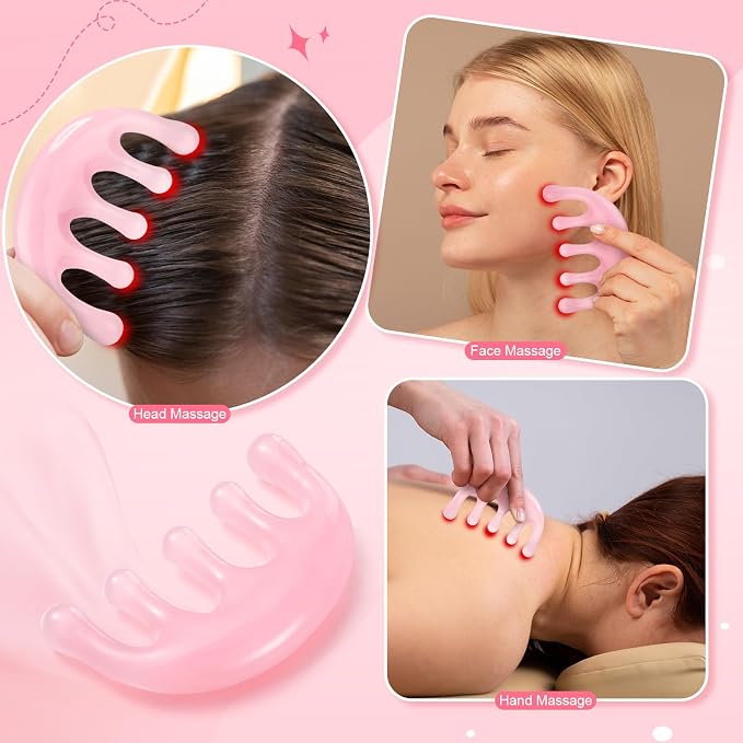 ProSuites 3 Pack Pink Head Massager Scalp Comb Resin Gua Sha Tool Set Scalp Stress Relax Tool for Christmas, Birthday, Mother's Day
