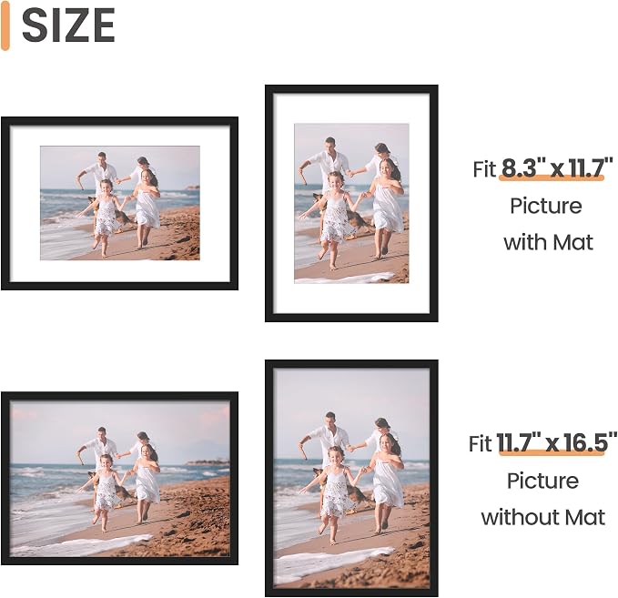 upsimples A3 Picture Frame, Gallery Wall Frames Set of 5, Black | Photo Frame Collage Wall Decor, 8.3x11.7 Picture Frame with Mat for Family, Baby, Hallway, Christmas