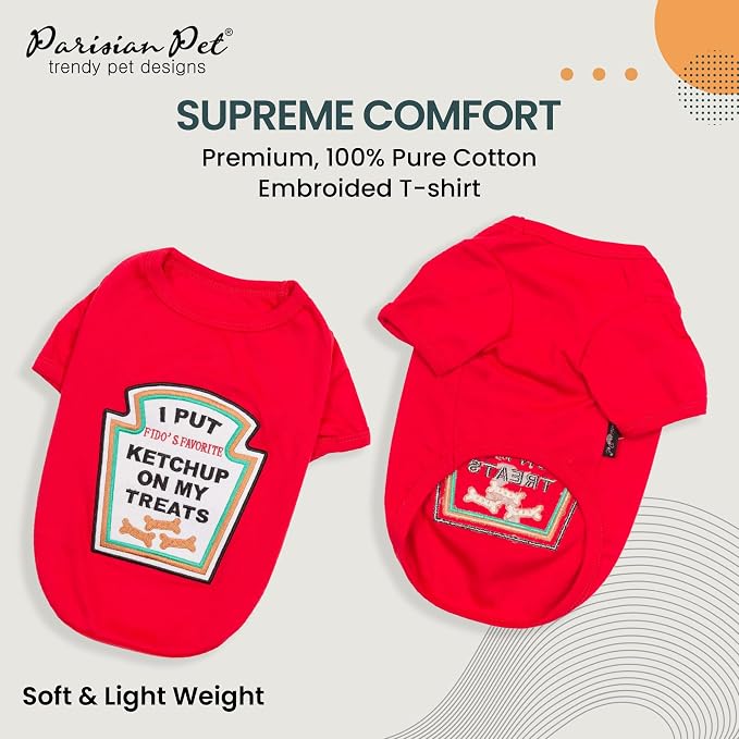 Parisian Pet Ketchup Dog Costume - 100% Cotton Red Dog Clothes for Large Dogs Boys - Lightweight Puppy Outfits - Funny French Bulldog Clothes - Cute Pet Shirt - Stretchy T Shirt for Dogs