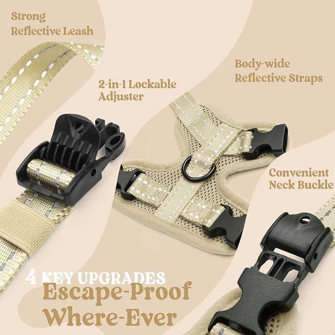 rabbitgoo Cat Harness and Leash Set, Easy-on with Neck Buckle, Cream Coffee