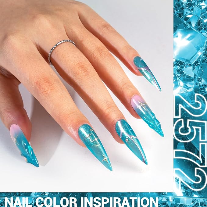 MelodySusie Blue Shimmer Glitter Gel Nail Polish,0.5fl oz Soak Off UV LED Translucent Jelly Glitter Blue Gel Polish Gift for Women Nail Art Manicure Salon DIY Nail Design Decoration at Home-2572