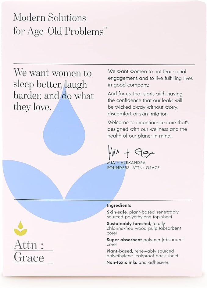 Attn: Grace Panty Liners for Women - 92 Liners – for Light Urinary Incontinence, Bladder Leakage or Postpartum - 100% Breathable & Plant-Based Materials Active Odor Control, Free from Harsh Chemicals