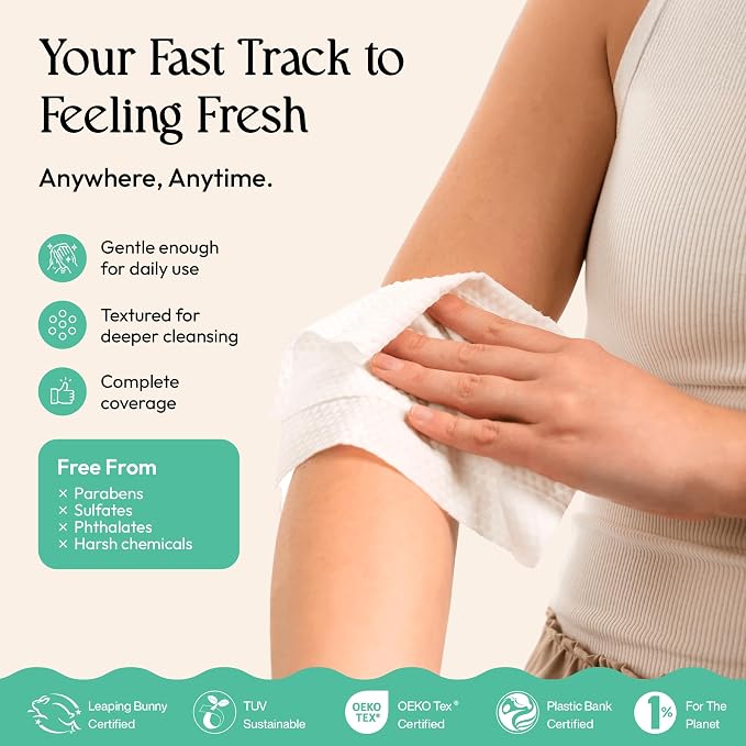 FOMIN Acidified Travel Deodorant Mini Wipes For Women & Men- Costal Breeze - 144 Count - pH Balanced, Biodegradeable Mini Deodorant Travel Size Wipes - Plastic-Free, Underarm Body Wipes