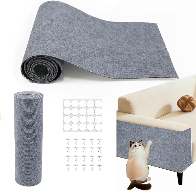 78.8"x15.8" Cat Scratch Furniture Protector,Light Grey Adhesive Cat Scratching Mat,DIY Cat Scratch Protection Pad for Couch, Bed，Carpet，Door & Cat Scratching Post(Light Grey)