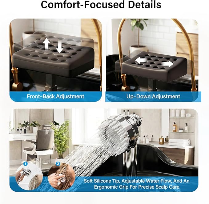 Head Spa Equipment with Thermostatic Waterfall Circulation, 60L Water Storage and 30L Wastewater Tanks, Mobile Shampoo Bowl with Fumigation & LED Therapy for Spa Bed Salon Scalp Care, Black