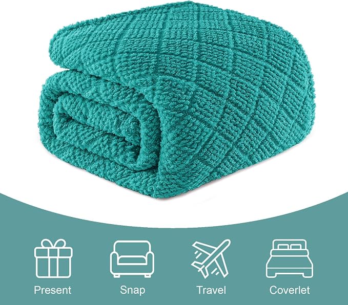 Whale Flotilla Soft Fleece Throw Blanket for Couch, Teal | Jacquard Waffle Blankets for Home Decor, Lightweight and Cozy, All Season Suitable, 50x60 Inch