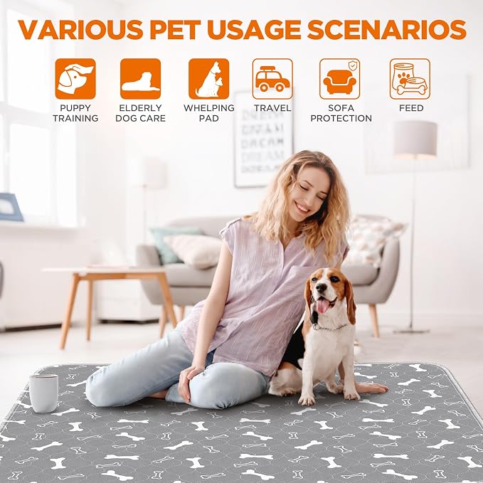 Washable Pee Pad for Dogs, 2 Pack Large Reusable Puppy Pads, 48"x48" | Super Absorbent, Waterproof & Leakproof, Non-Slip Bottom, Machine Washable, For Floors, Beds, Couches, Crates, Carpets, Cars