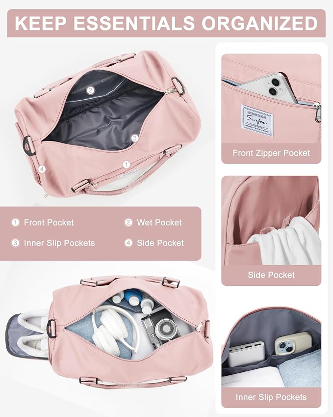 Gym Bag Womens Mens with Shoes Compartment and Wet Pocket Travel Duffel Bags for Women for Plane Sport Gym Tote Bags Swimming Yoga Small Waterproof Weekend Overnight Carry on Bag Hospital Holdalls