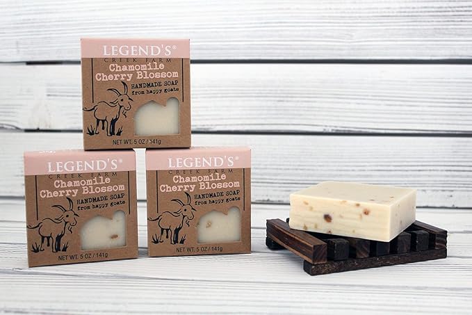 Legend's Creek Farm Goat Milk Soap - Cleansing Moisturizing Bar for Hands and Body - 5 Oz Creamy Lather, Nourishing, Gentle Natural Soap for Sensitive Skin (Chamomile Cherry Blossom, Pack of 1)