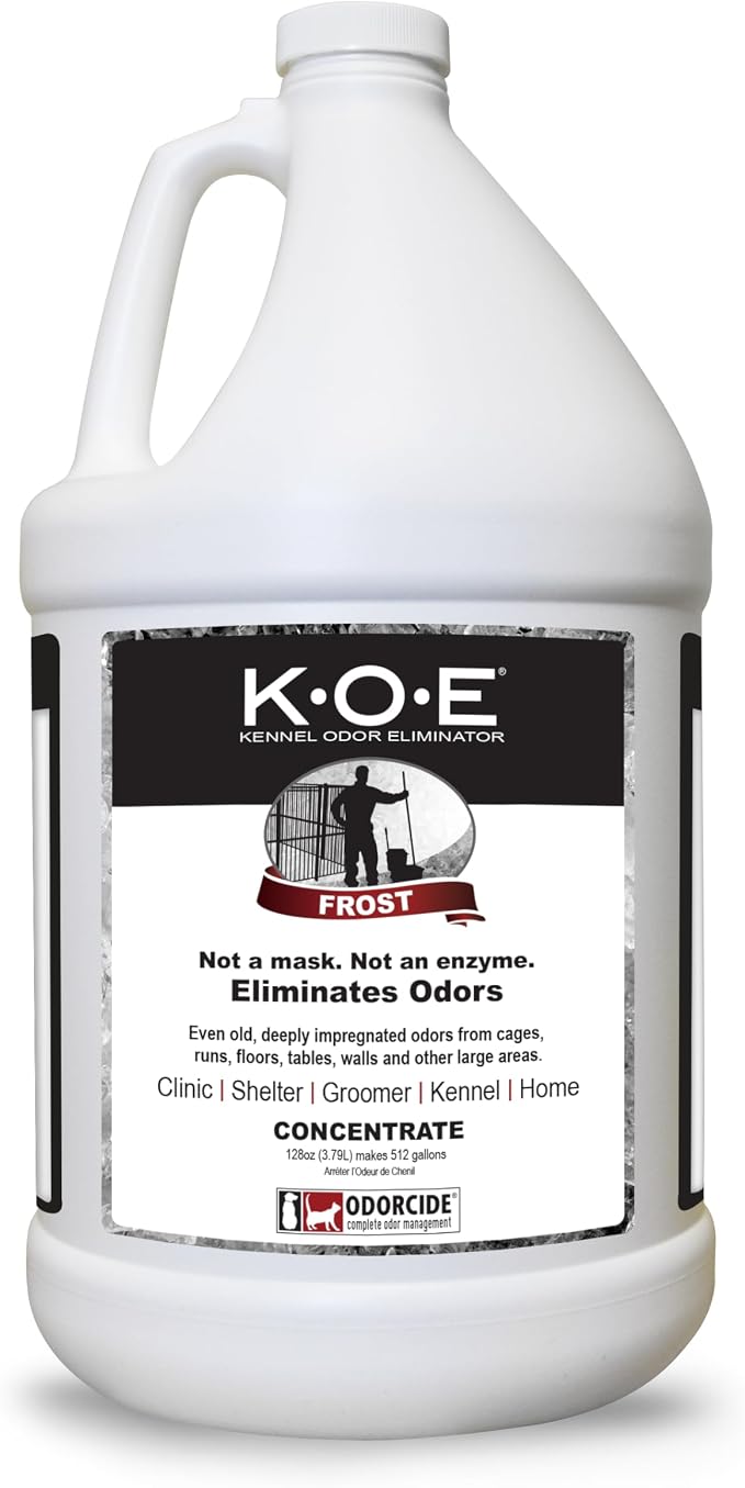 Odorcide K.O.E Kennel Odor Eliminator Concentrate – For Cages, Runs & More – For Home & Kennel w/Safe, Non-Enzymatic Formula - Frost Scent -128 oz
