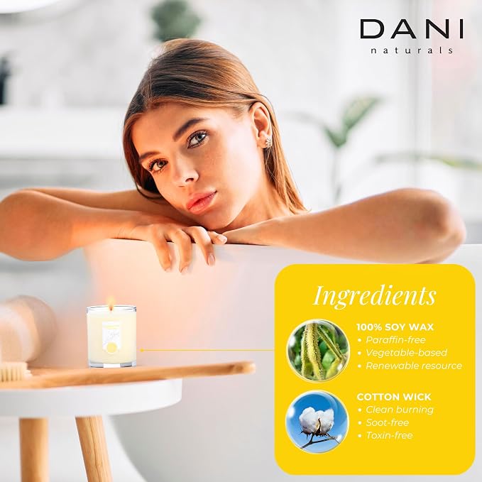 DANI Naturals Sandalwood Vanilla 100% Soy Wax Candle, Non-Toxic, 7.5oz | Vegan,soy wax candle,Clean-burning with organic cotton wick,Warm sandalwood vanilla scent,Made in USA