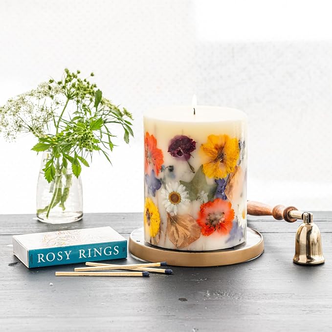 Rosy Rings Spring Decor Essence of Spring Botanical Candle | Aromatherapy Long Lasting Candles Home Gifts Notes of Hyacinth, Honeysuckle, Rose, Cyclamen, Orange Flower Aroma Burn Time 120 Hours 5.5" H