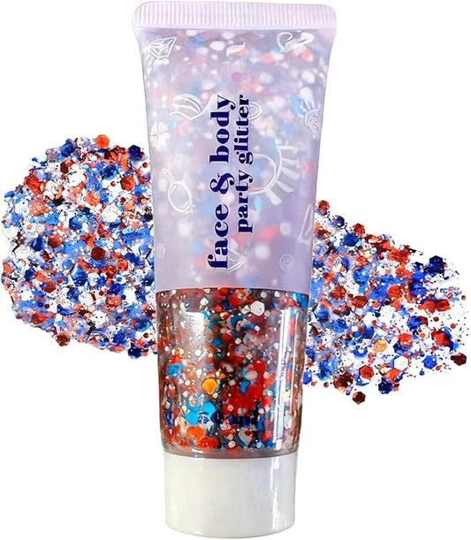 Red White and Blue Body Glitter,Patriotic Pride Hair Glitter for Kids,4th of July Accessories Outfits for Women Face Glitters Makeup Chunky Sequins,Fourth of July Accessories (Patriotic Themed)