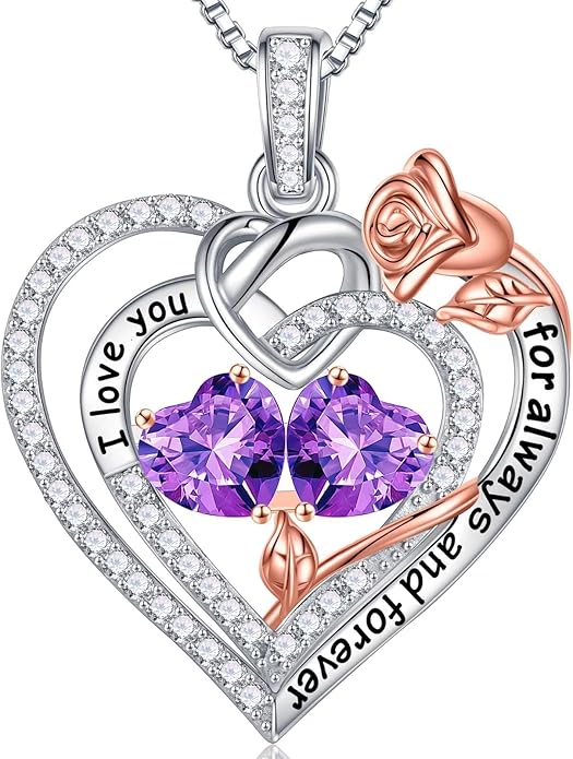 Iefil Valentines Day Gifts for Her Wife - 925 Sterling Silver Double Birthstone Necklace, Anniversary Birthday Gifts for Women, Jewelry Gift for Wife Girlfriend Mom Her