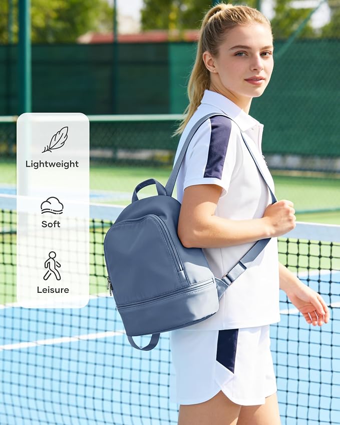 Small Gym Backpack for Women, Office-to-Gym Casual Daypack with Shoe Compartment, Lightweight Water Resistant Small-Size Bag, Clean Fit Style Work Backpack for Daily Use, Blue