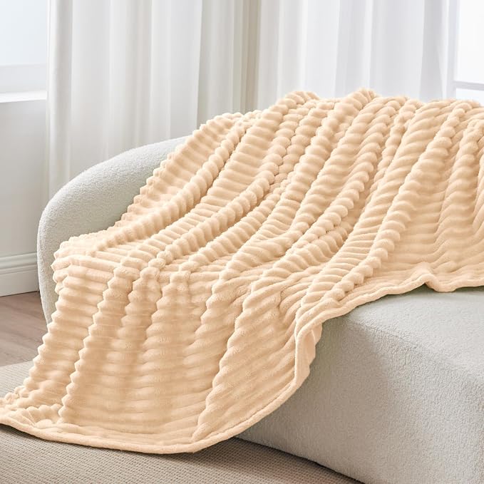 BEDELITE Striped Fleece Throw Blanket, Blush Sand, 50"x60" | 300GSM Microfiber Fleece, Soft Cozy, Lightweight Warm, Double-Sided Plush, Machine Washable, Gift, Room Decor, for Couch Sofa