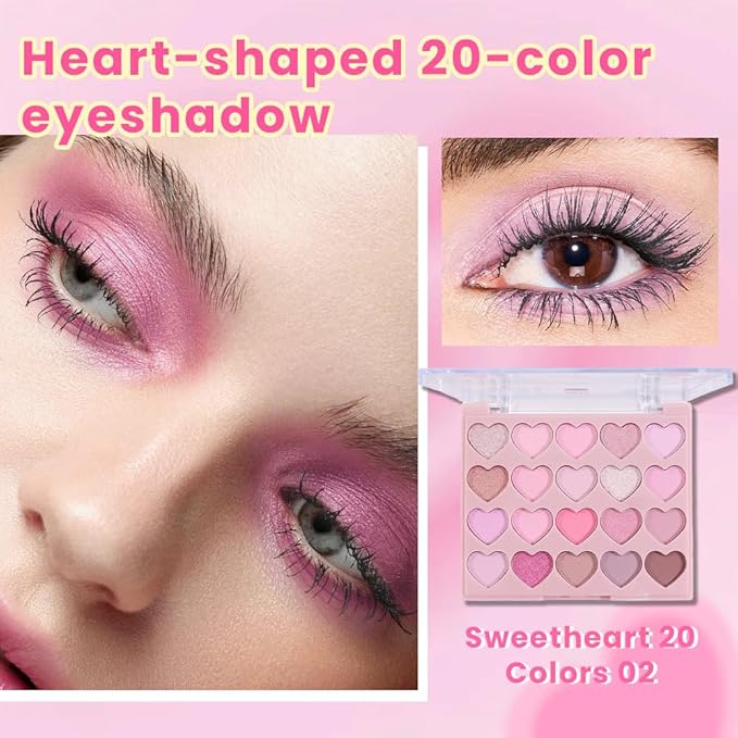 SUAKE Nude Pink Eyeshadow Palette, Matte & Shimmer, High Pigmented 20 Colors Brown Purple Eye Shadow Primers for Eye Makeup, Korean Powder Palet de sombras de ojos (02#-PINK-20 COLORS)