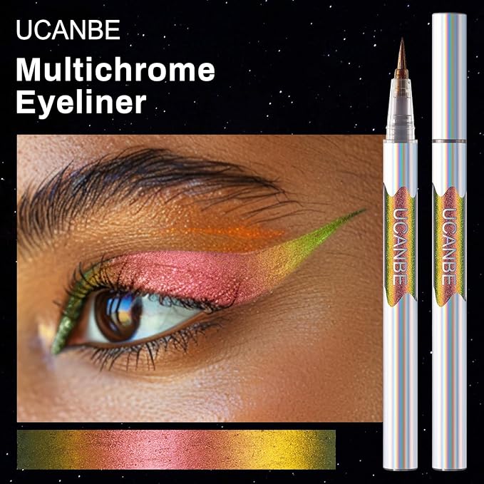 UCANBE Chameleon Liquid Eyeliner - Gold Pink Purple, Multi-Chrome Metallic Shift Eyeliner, Waterproof Glitter Eyeliner with Soft Fine Tip for Multi-Dimensional Eye Looks