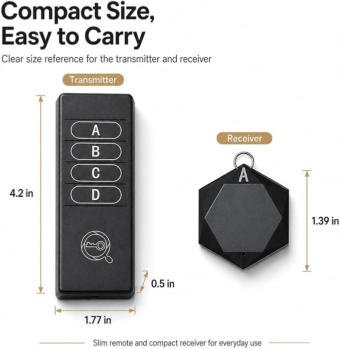 Key Finder 1 Transmitter 4 Receivers, 80dB+ Wireless Item Locator 164ft Range for Keys Remote Pet Collar Luggage, No App or Bluetooth, Easy for Elderly & Kids