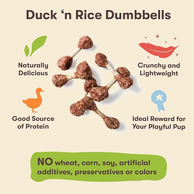 Pet 'n Shape Duck 'n Rice Dumbells - Natural Dog Treats, Duck, 3 Ounce | Premium duck breast, Rice recipe, Limited ingredients, Wheat and soy free, Bite-sized snack, For all life stages, Grain free